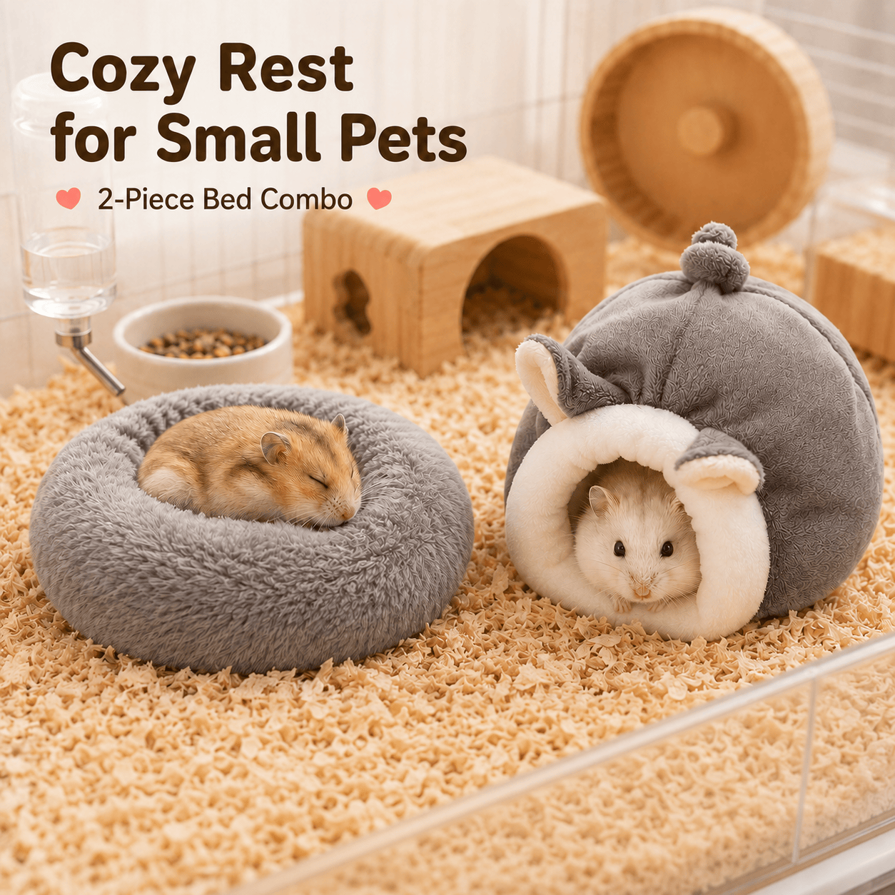 TEMU 2pcs Set Of Hamster Warm Bed, Small Animal Nest Combination, Cave Resting Bed, Dwarf Hamster Hideout, Honey Bear Small Pet Nest, Hamster Cage