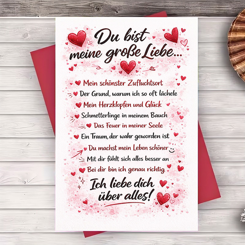E-shop 2 Stück & Englische Liebesgrußkarte mit Umschlag - Romantische "Du"-Karte geeignet für Valentinstag, Jahrestage, Weihnachten - Sprache für