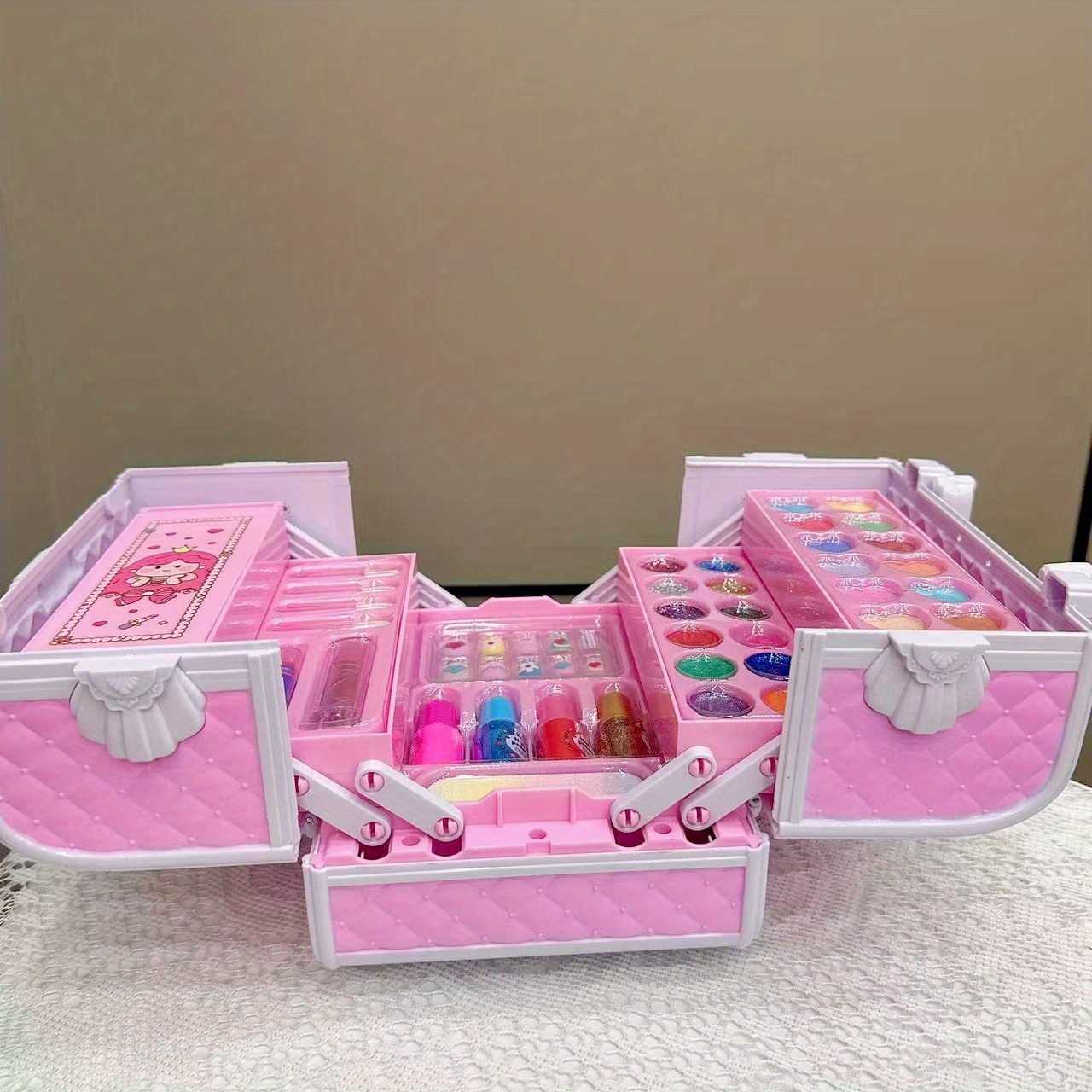 1pc Deluxe Girls Makeup Toy Set with Eyeshadow, Lipstick, Blush & More - Washable, Sparkling Accessories in Pink Cosmetic Case - Ideal for Role Play & Holiday Gifts, Playset Accessory|  Desig urable Plastic, Makeup Organizer Storage,   Design