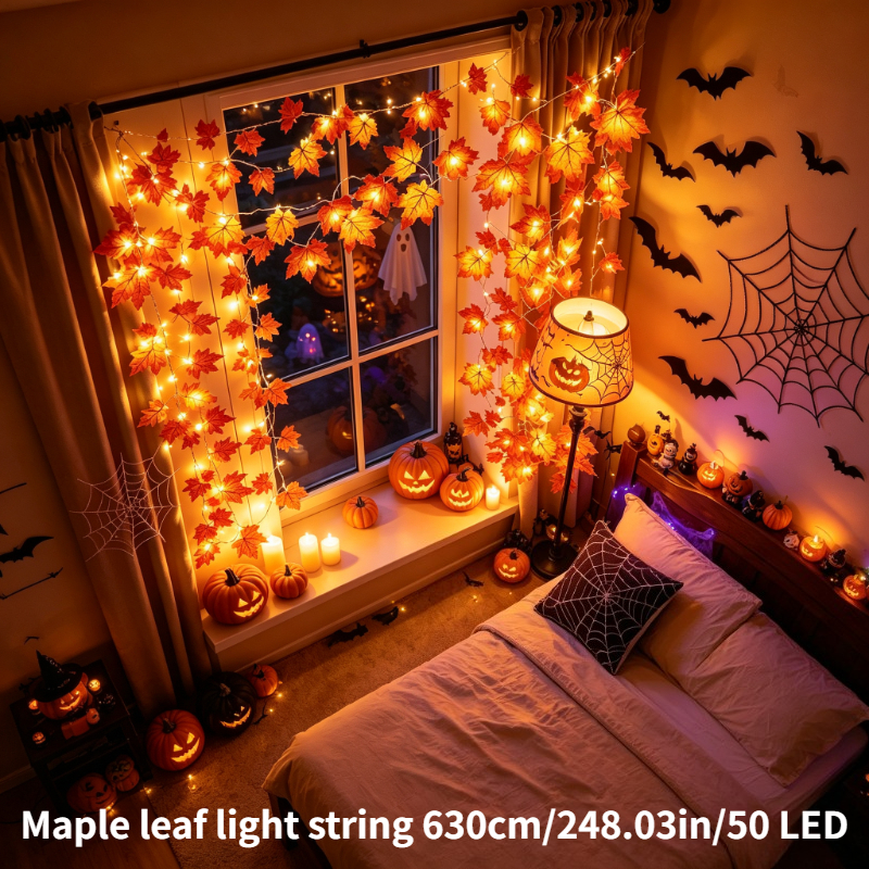 TEMU 1 pz, 630 cm/248.03 pollici/50 LED Luci a stringa a forma di foglia d'acero simulata, luci notturne, luminose a forma di foglia d'acero, luci