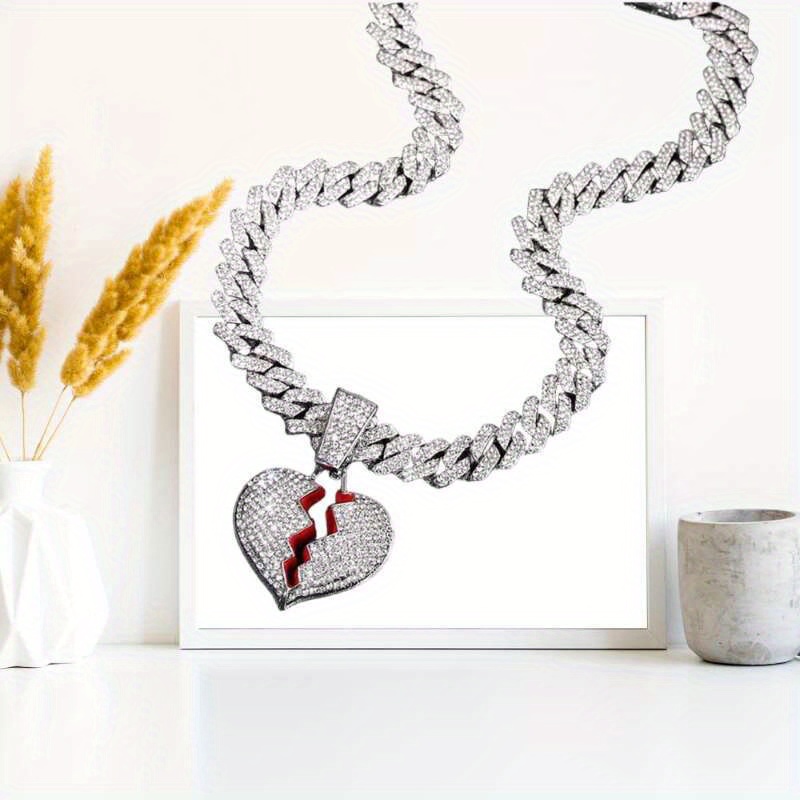 Heart Pendant Cuban Chain Necklace, Stylish Gift