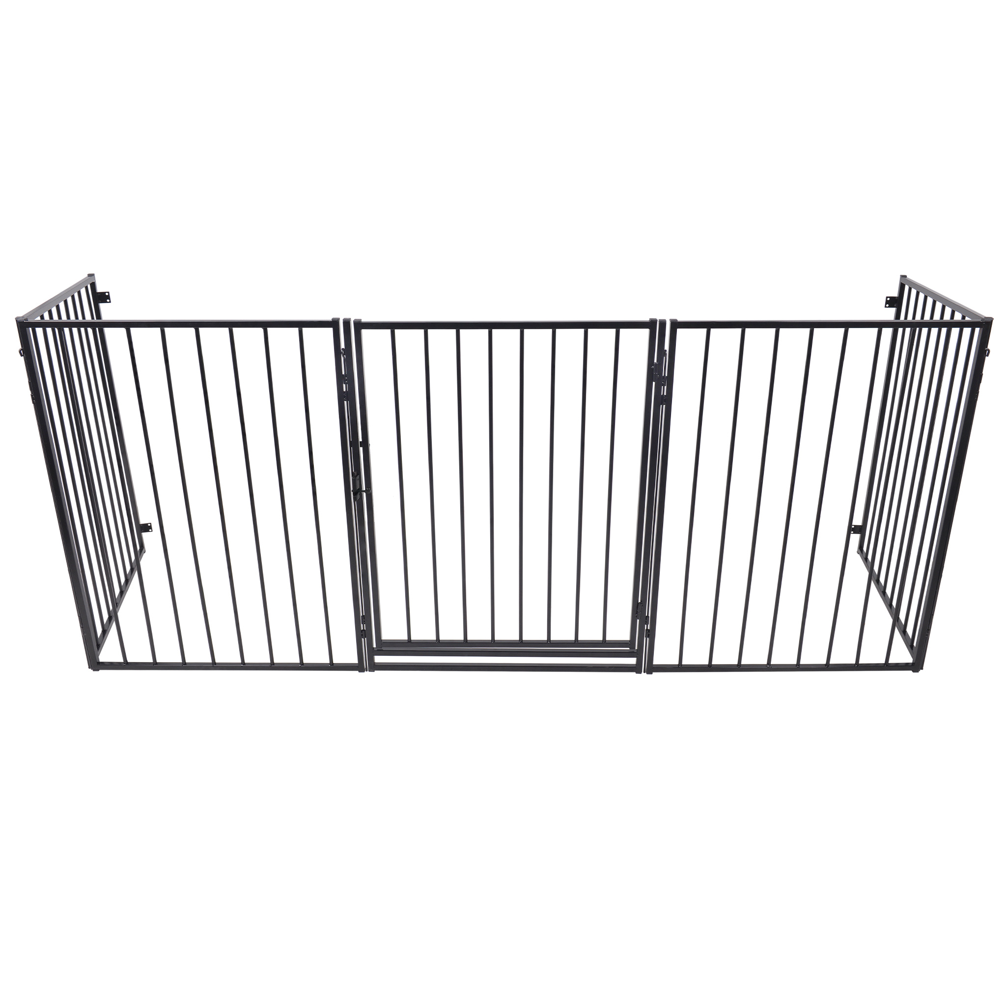 Image of Foldable Safety Gate With Door, 305cm, Pet Playpen, Protective Metal Gate, Heat-resistant Barrier, Comprising 5 Panels, Free-standing Playpen, Black