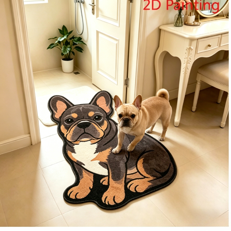 TEMU French Bulldog Shaped Rug Suitable For Entryway, Bedroom, Bathroom - Adorable Sitting Carpet With Pvc Backing, Machine Washable Non-slip Floor