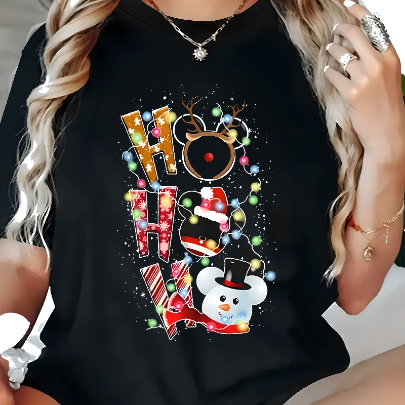 

Size Geometric Print T-shirt - Short Sleeve, Crew Neck Casual Top For Women, Stretchy & Machine Washable
