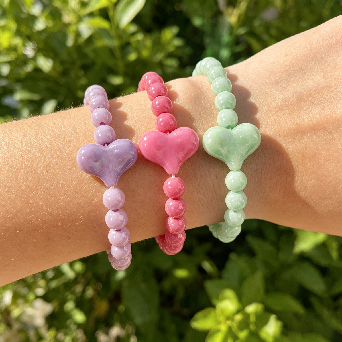 7pc Bohemian Heart Stretch Beaded Bracelet Set for Women