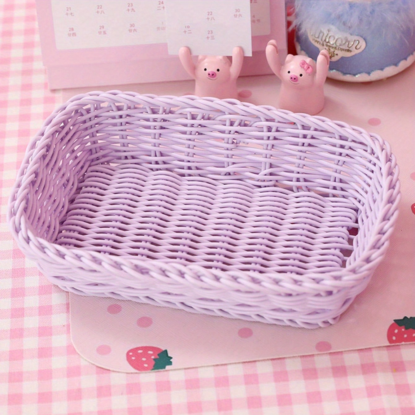 1 Modern Plastic Woven Basket With Pink And - Multipurpose Storage Organizer For Kitchen, Bathroom, Bedroom, Living Room - Ideal Gift For , Bathroom Organization And Storage, Shelf Baskets