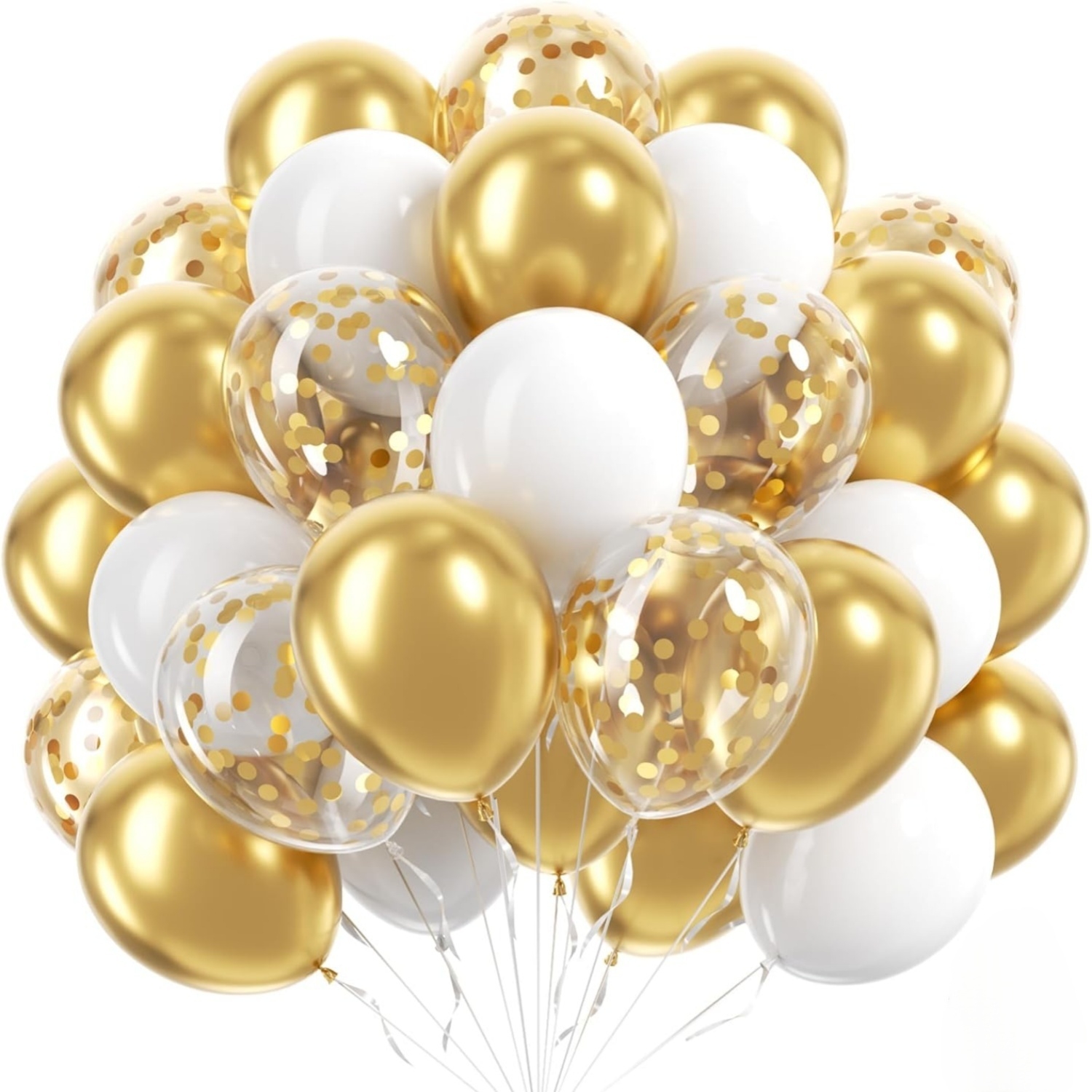 Image of 60pcs 10/12 Inch White And Confetti Balloons Kit For Birthday Wedding Anniversary Graduation Party Decorations, For Halloween, Christmas