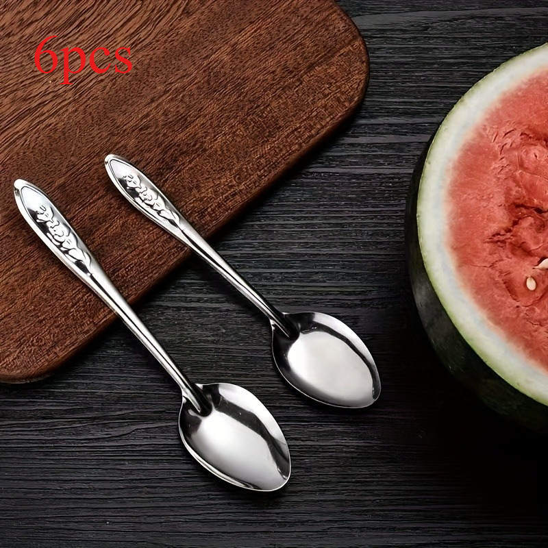TEMU 6pcs Thickened Caviar Spoons, Stainless Steel Spoons, Dessert Spoons, Flatware Set, Iron Soup Spoons, Household Serving Spoons, Suitable As