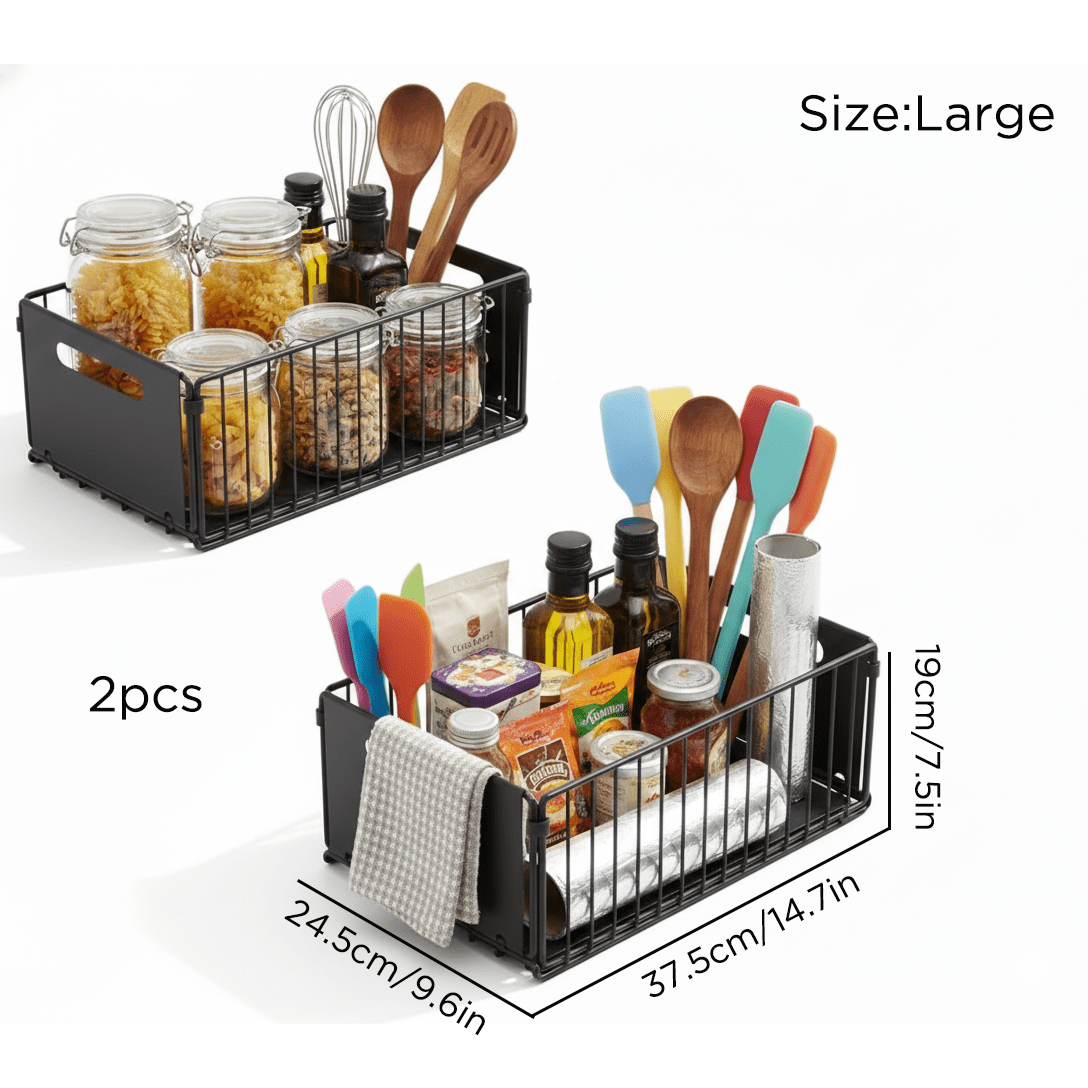 2pcs Under Cabinet Pull-out Basket, Kitchen Sink Slide-out Storage Box, Drawer Storage Basket For Dishes, Snacks And Spices, Kitchen And Bathroom Organizer, Kitchen Accessories