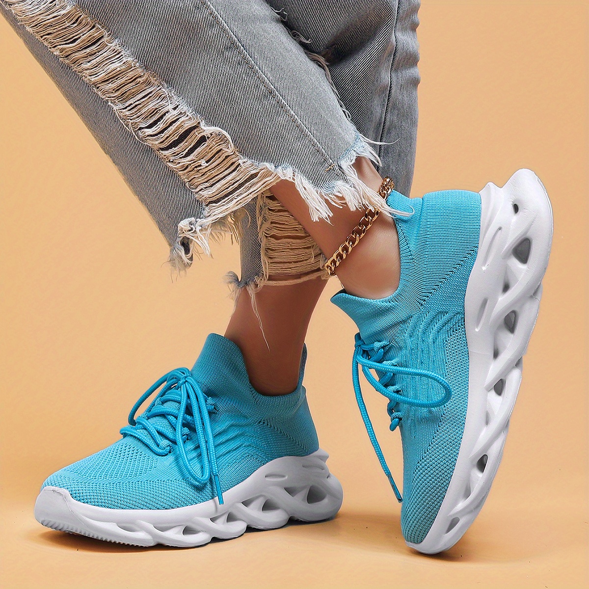 *'s Lightweight Breathable Mesh Sneakers Turquoise Athletic Running Shoes  with White Rubber Sole, Comfortable Low-Top Lace-* for Gym, Tenn