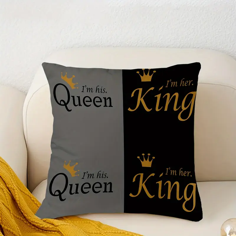 1pc queen and king pillowcase his hers royal couple gift i am king marriage decoration soft plush pillowcase with button closure elegant wedding or anniversary decoration suitable for valentines and qu valentines day gift wedding decor vintage design royal theme premium material hand wash only luxury bedding matching set romantic gift Product details 2