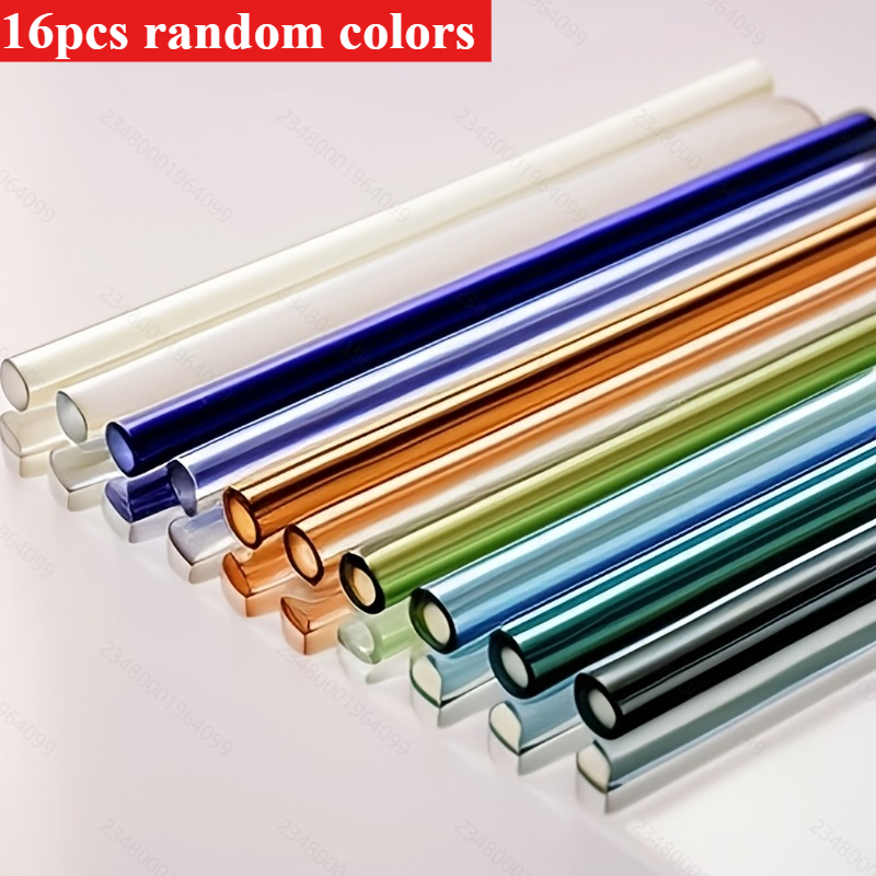 TEMU 16pcs Of Colorful Random Color Glass Straws, Reusable High Borosilicate Glass Drinking Straws Suitable For Weddings, , Christmas, Halloween.