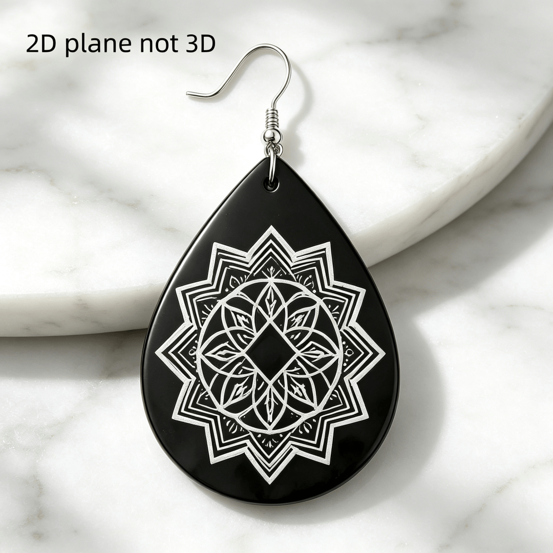 Black & White Mandala Teardrop Earrings, Boho Aesthetic