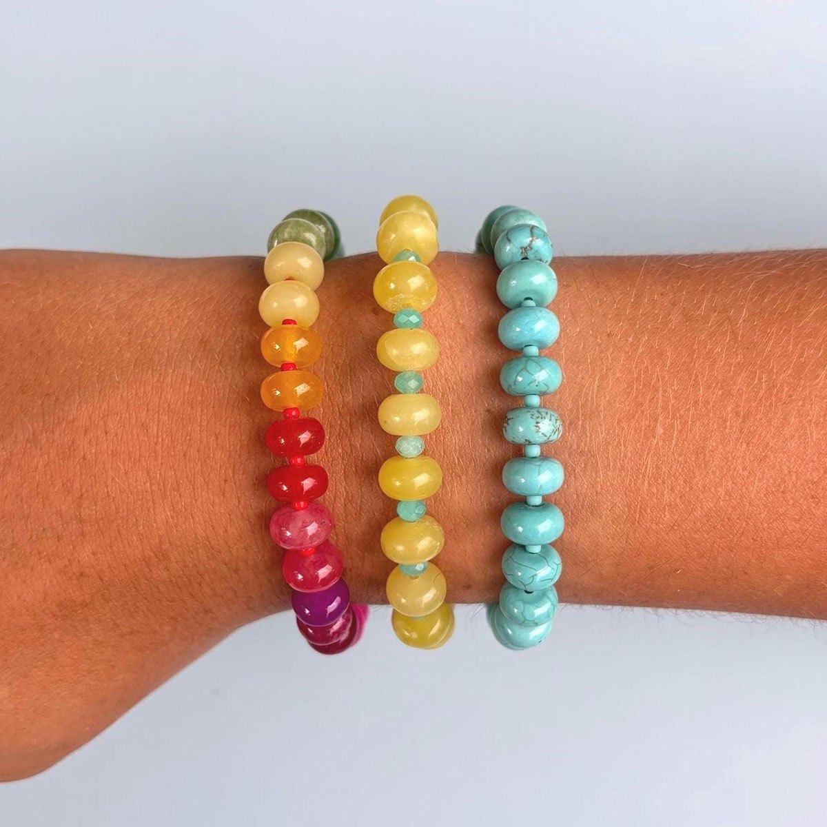 Multi-Colored Natural Stone Abacus Bead Bracelet