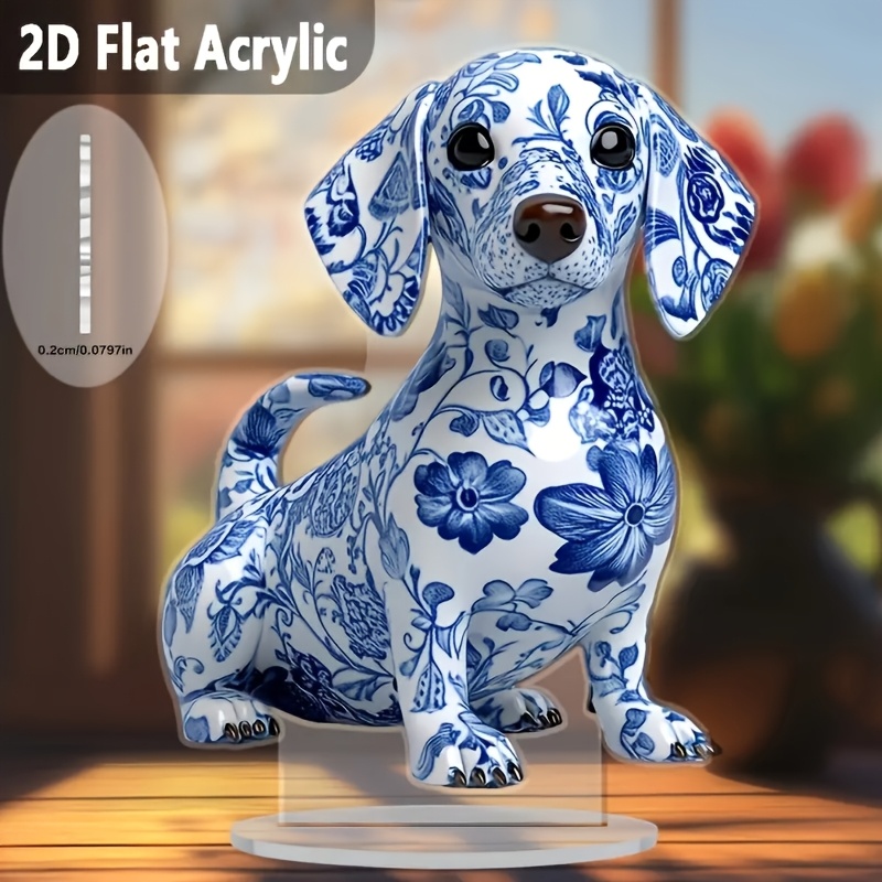 TEMU 2d Flat, 2d Plane, An Acrylic German Shorthair Dog Decorative Plaque- Blue And White Porcelain Style Desktop Ornament- No Power Or Batteries