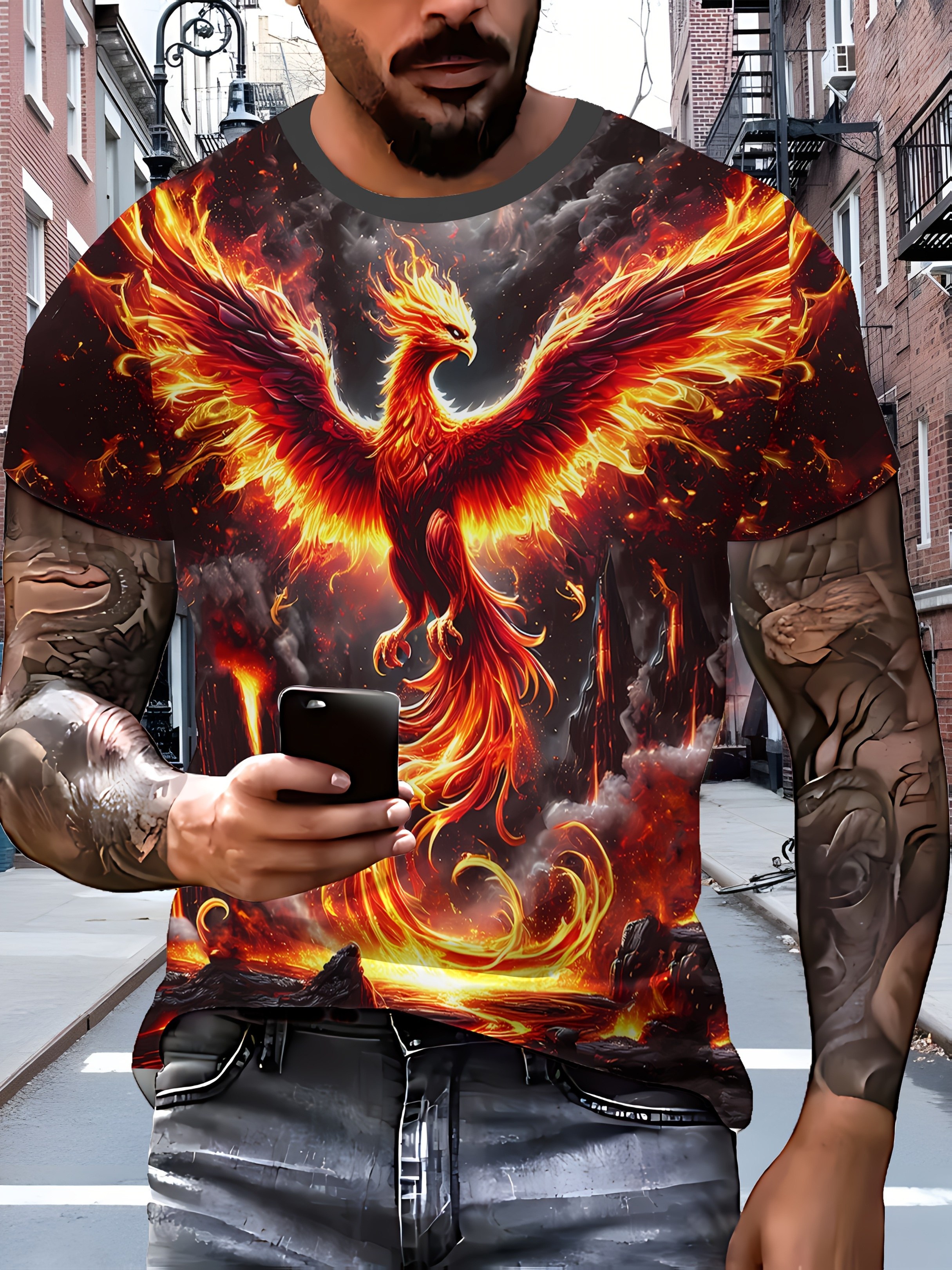 item picture printed design nottextured volcano   printed design nottextured printed mens t shirt breathable polyester fabric vibrant   bird graphic summer short sleeve round neck tee for outdoor sports casual wear machine washable