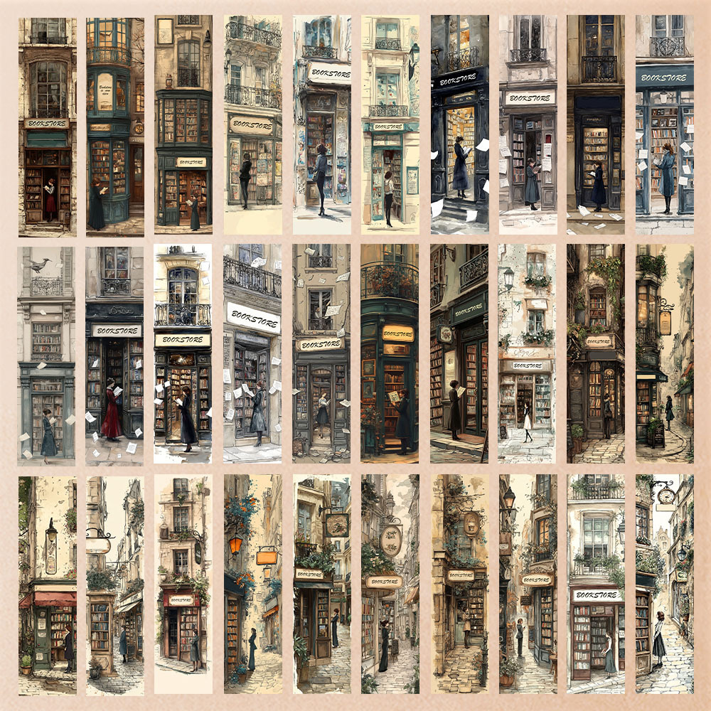 E-shop 32-teiliges Vintage-Buchladen-Thema Lesezeichen-Set, entworfen für Buchliebhaber, ideal für Buchclubs oder Veranstaltungen, Seitenmarkierungen