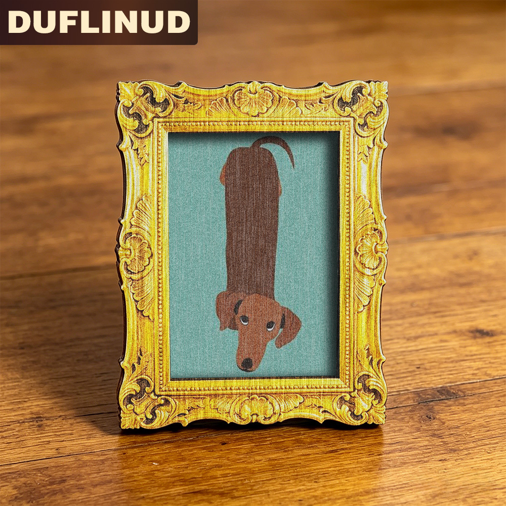 TEMU Dachshund Refrigerator Magnet, Mini, Micro, Adorable Brown Dachshund Design With Golden Vintage-style Border, Wooden Fridge Magnet, Refrigerator