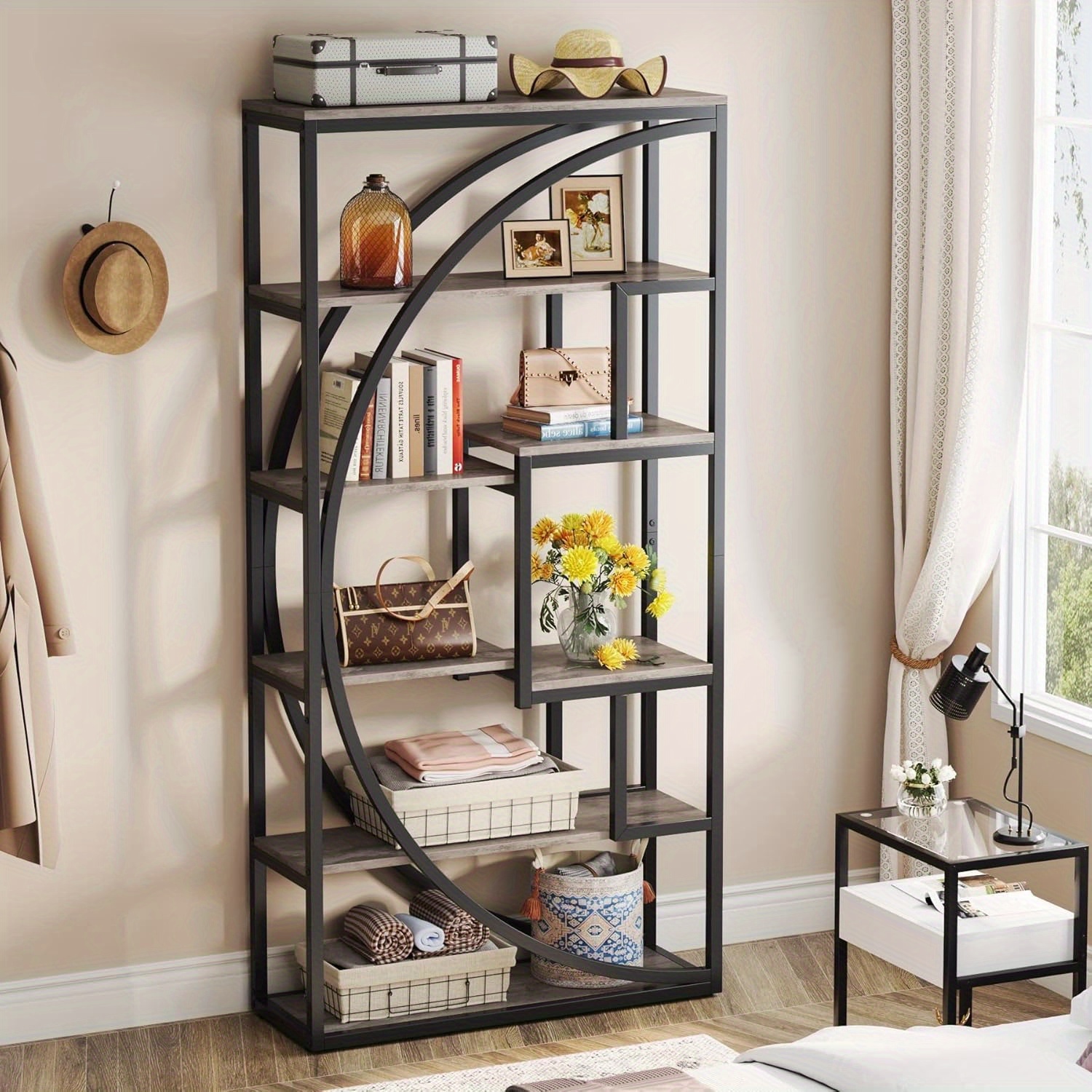 Showcase Rack, Storage Units, Bookcase, Industrial-style Five-tier Shelving Unit, Inches Tall With Open Shelves, Display Shelving For Home Office Or Living Room, End