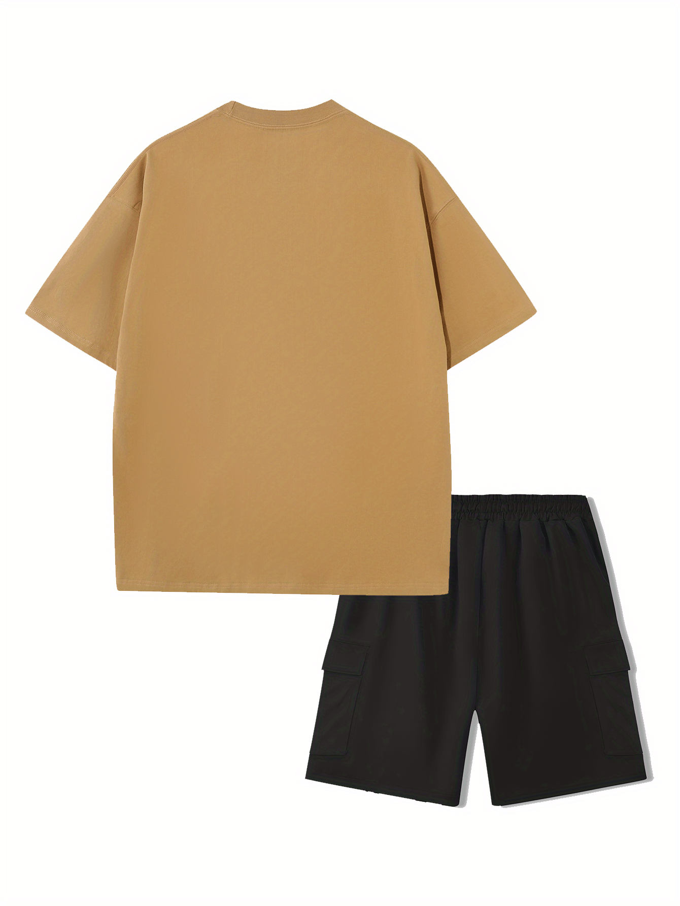 Printed Men's 2pcs Set: Round Neck Cotton Short Sleeve T-Shirt and Work Shorts, Suitable for Spring/Summer