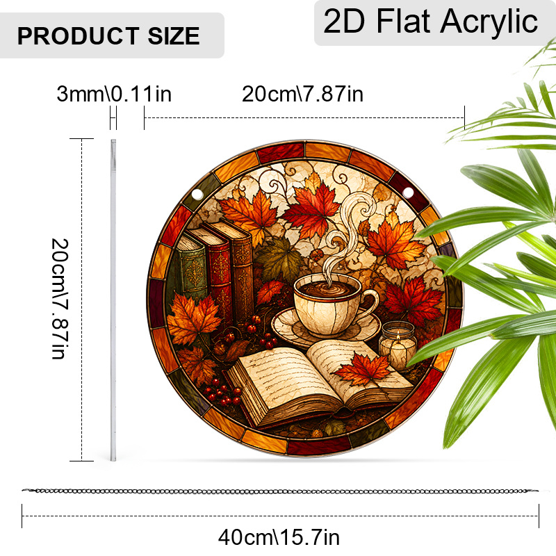 TEMU 2d Flat Acrylic Autumn Coffee Suncatcher Decorative Hanging Ornament, 7.87/11.81inches Maple Leaf Design Fall Season Window Hanging Pendant,