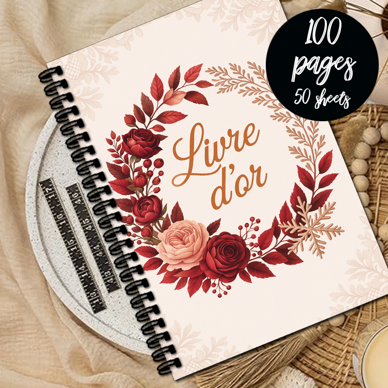 TEMU 1 Carnet Souvenirs Dorés, Design avec "'or" en Couronne Florale Fond Beige, Utilisé pour 'Or, Événements Spéciaux, Conservation de Souvenirs,
