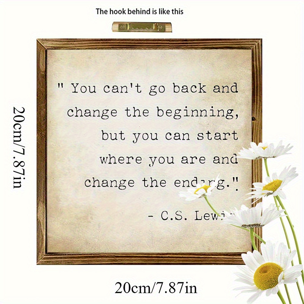 TEMU 2d Flat, 1pc C.s. "you Cannot " Signed Quote Wood Plaque - Vintage -signed Book Quote With Wood Frame, 7.87x7.87 Inch Thin Profile (0.15")
