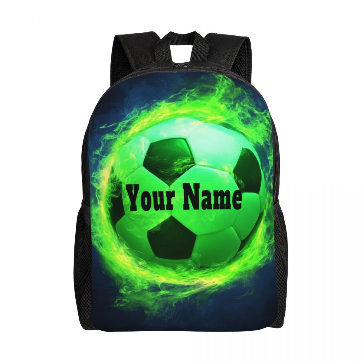 TEMU Fire Football Soccer Backpack With Your Text, Personalized Sport Backpack Add Name, Customized Large Capacity Laptop Bag For Man Christmas Gift,
