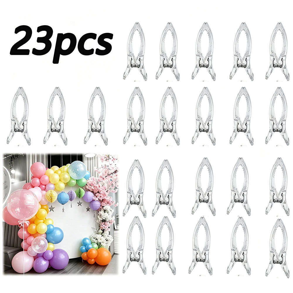 TEMU 23pcs Heavy-duty Transparent Plastic Spring Clamps - High-load, Non-slip Base, Fastening Clips; Ideal For Balloon Arches, Birthday Party