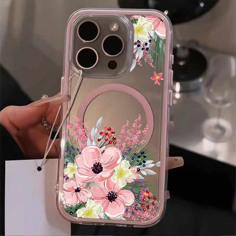 TEMU Phone Case - A Cute Phone Case Featuring Flowers In A Cartoon Style, Compatible With For Iphone 16, 15, 14, 13, 12, 11, And 15 Plus Pro Max. It