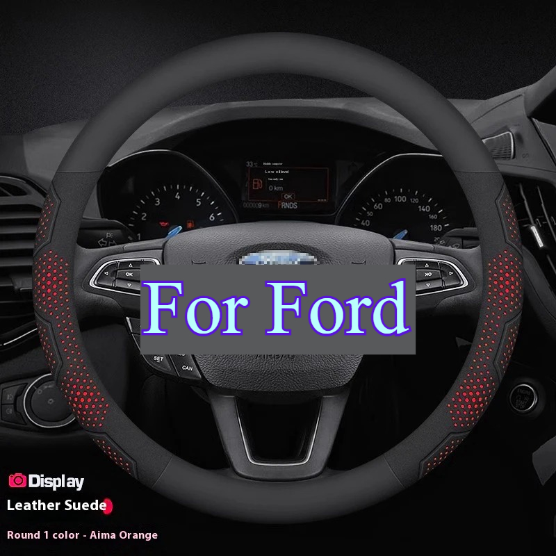 TEMU For Ford Focus Kuga Edge Explorer Escape Fusion Carbon Fiber Pu Leather Car Steering Wheel Cover Accessories