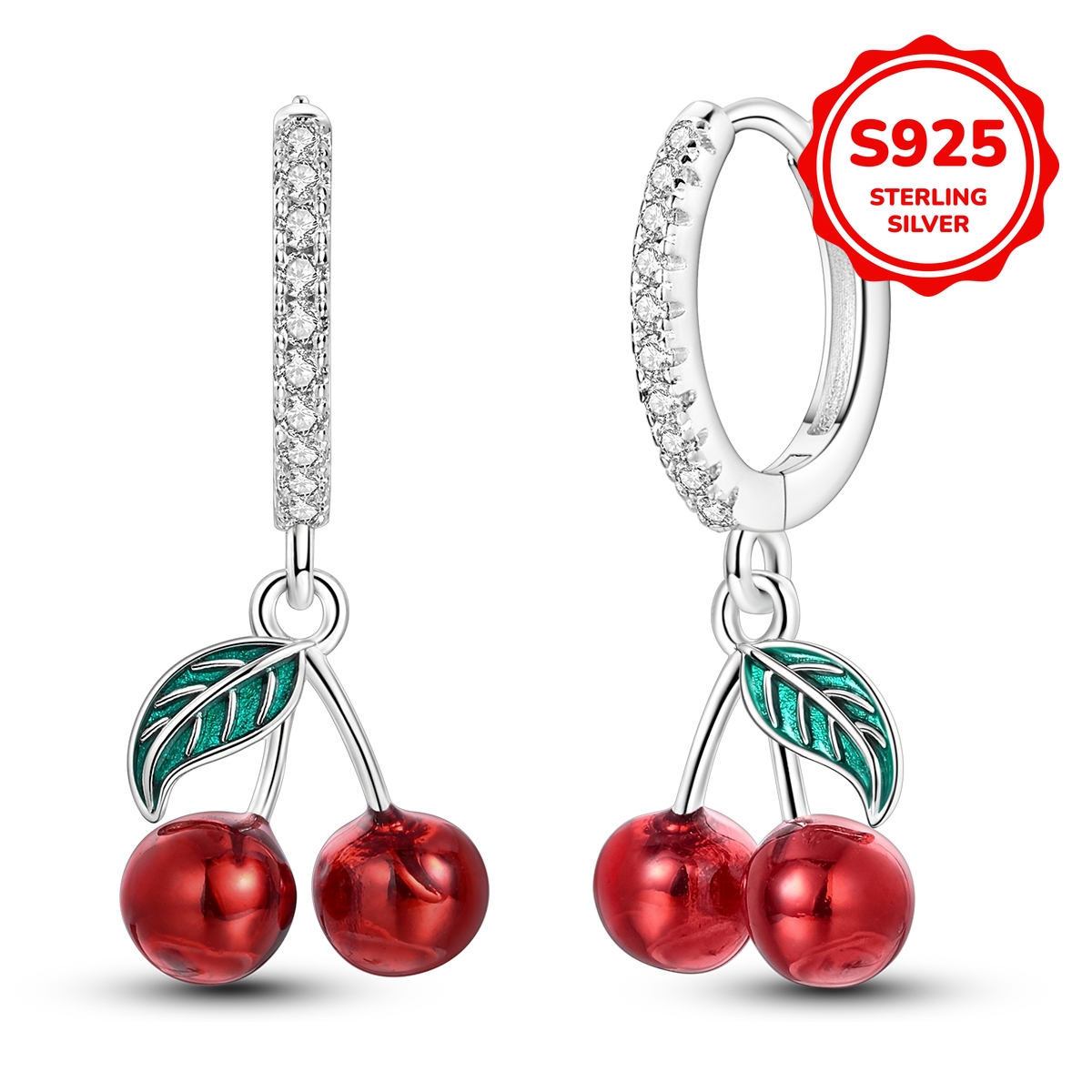 925 Sterling Silvery, 1 Pair Sweet Cherry Drop Earrings, Wearing This Will Make You More Elegant And Refined