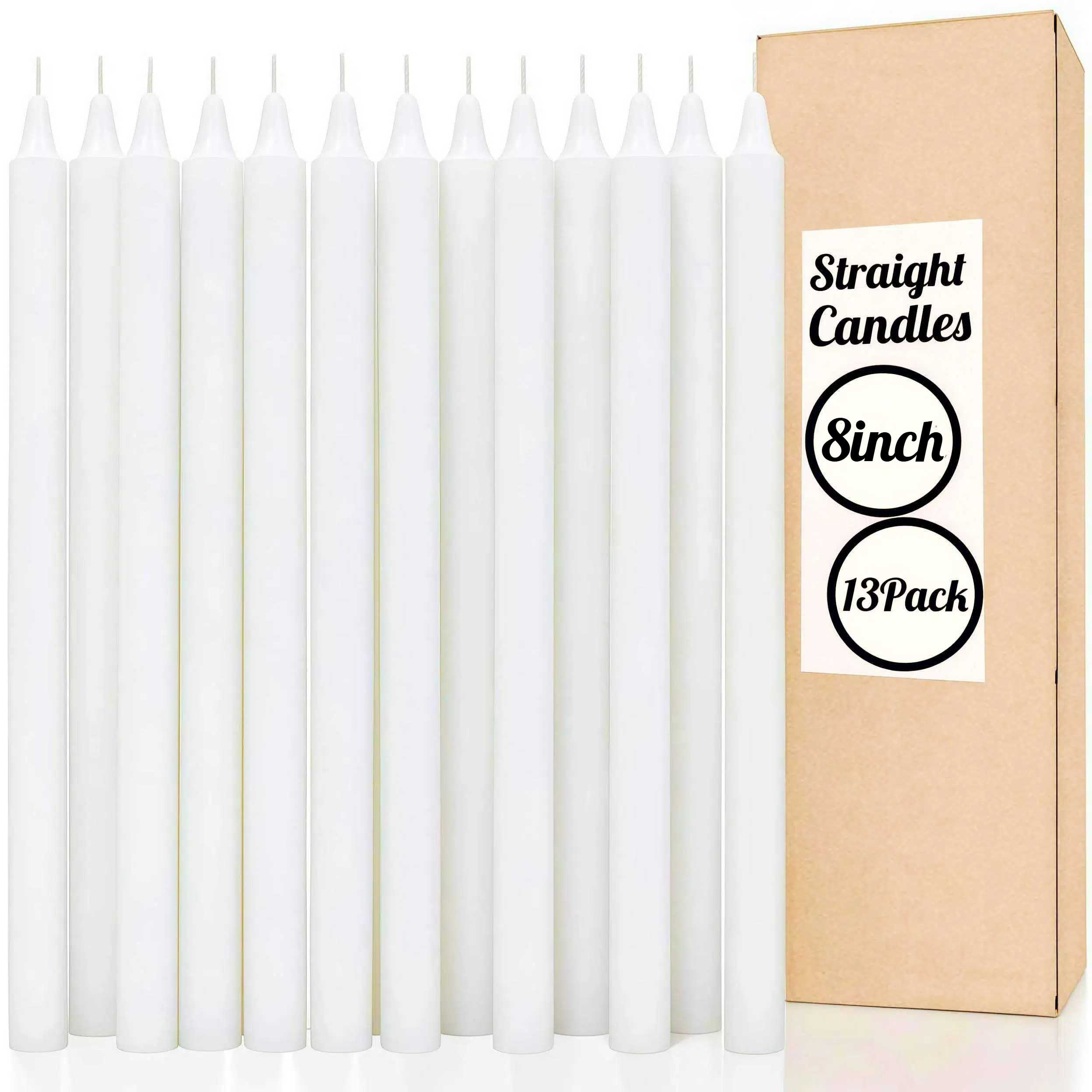 Image of White Taper Candles Pack Of 13 - Unscented Straight Candles 8inch - Ideal For Dinner Table - Smokeless Long Candlesticks