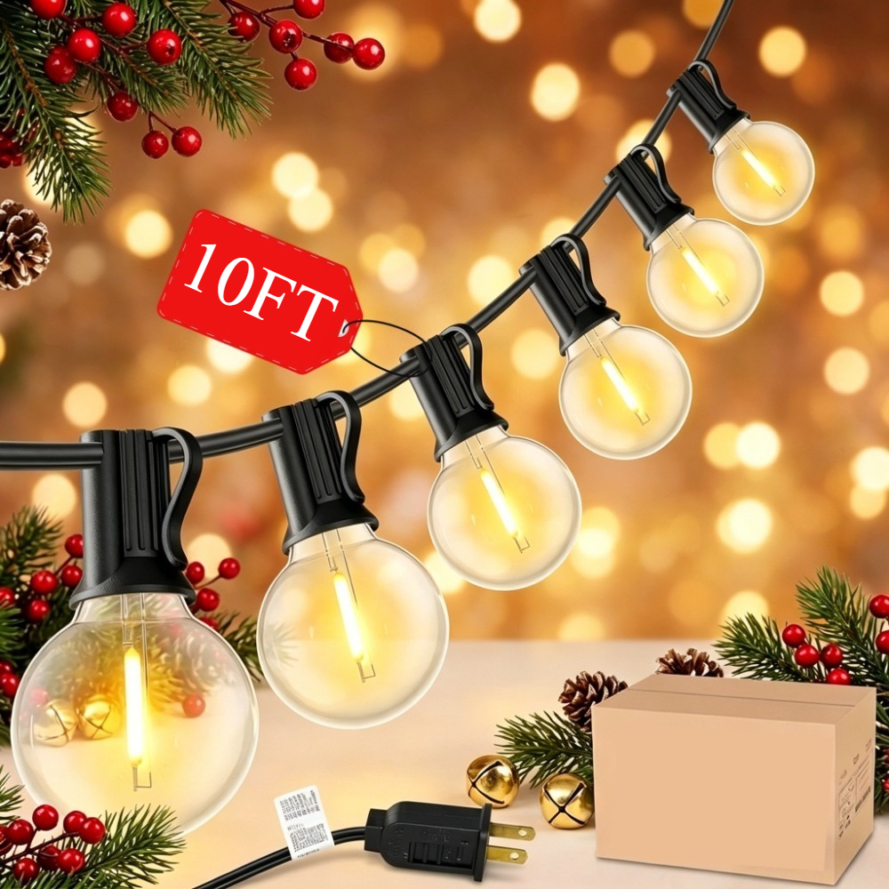 TEMU 100/50/25/10 Ft G40 Outdoor & Indoor String Lights, String Light Plug In, Ip44 Waterproof Shatterproof Led G40 Bulbs, Dimmable Vintage Lighting
