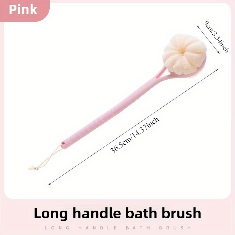 pink long handled bath brush for   featuring an extra long handle for back cleaning soft bristles for gentle exfoliation rich lathering capabilities and an easier bathing experience Product details 2