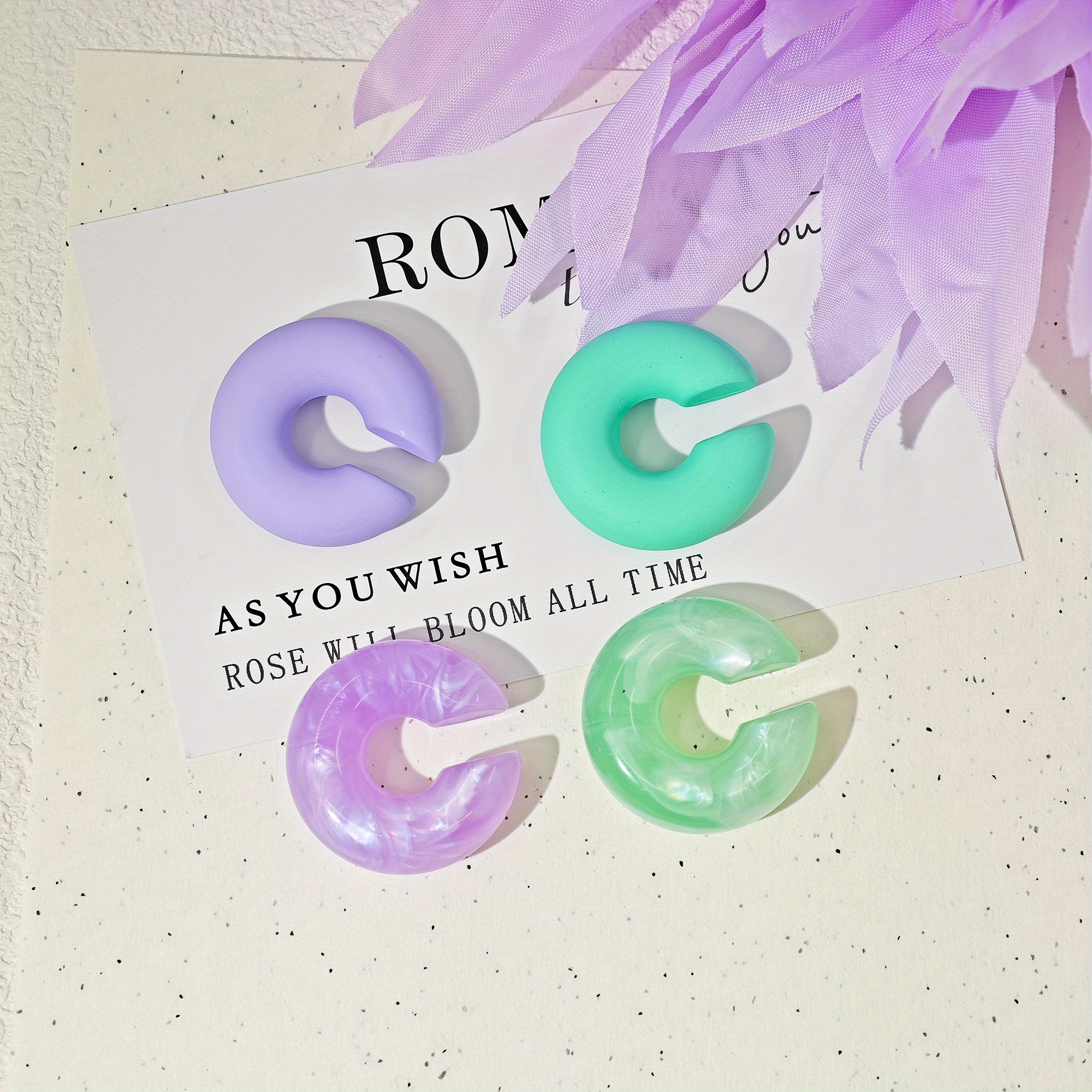 Romantic Thank You Earring Set - Chunky Acrylic Resin C Clip Ons