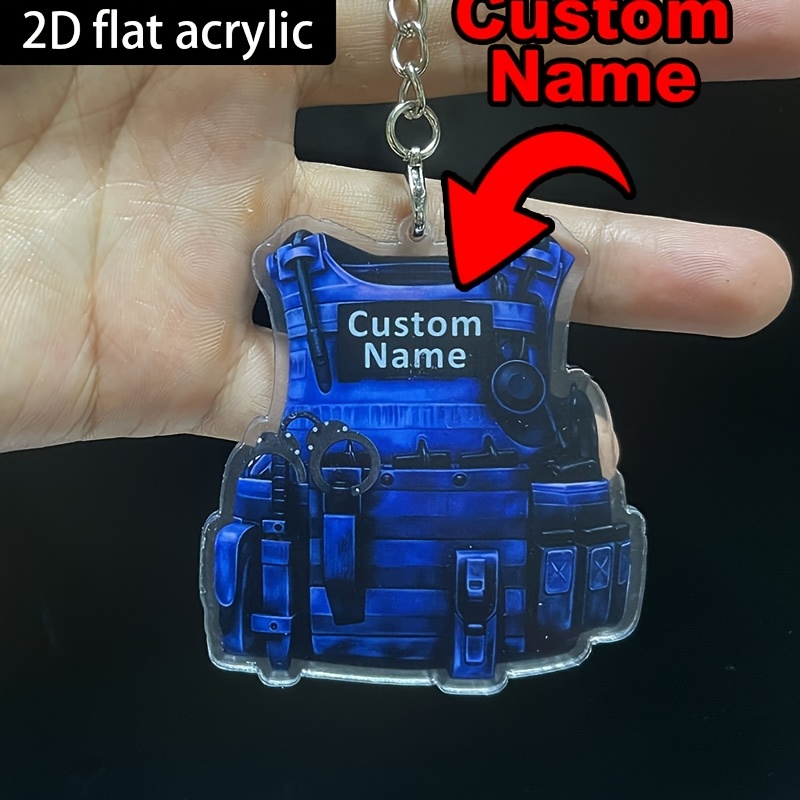 TEMU Portachiavi personalizzato per gilet tattico 2D piatto - Design tattico personalizzato con , resistente regalo in acrilico per pap�, fidanzato