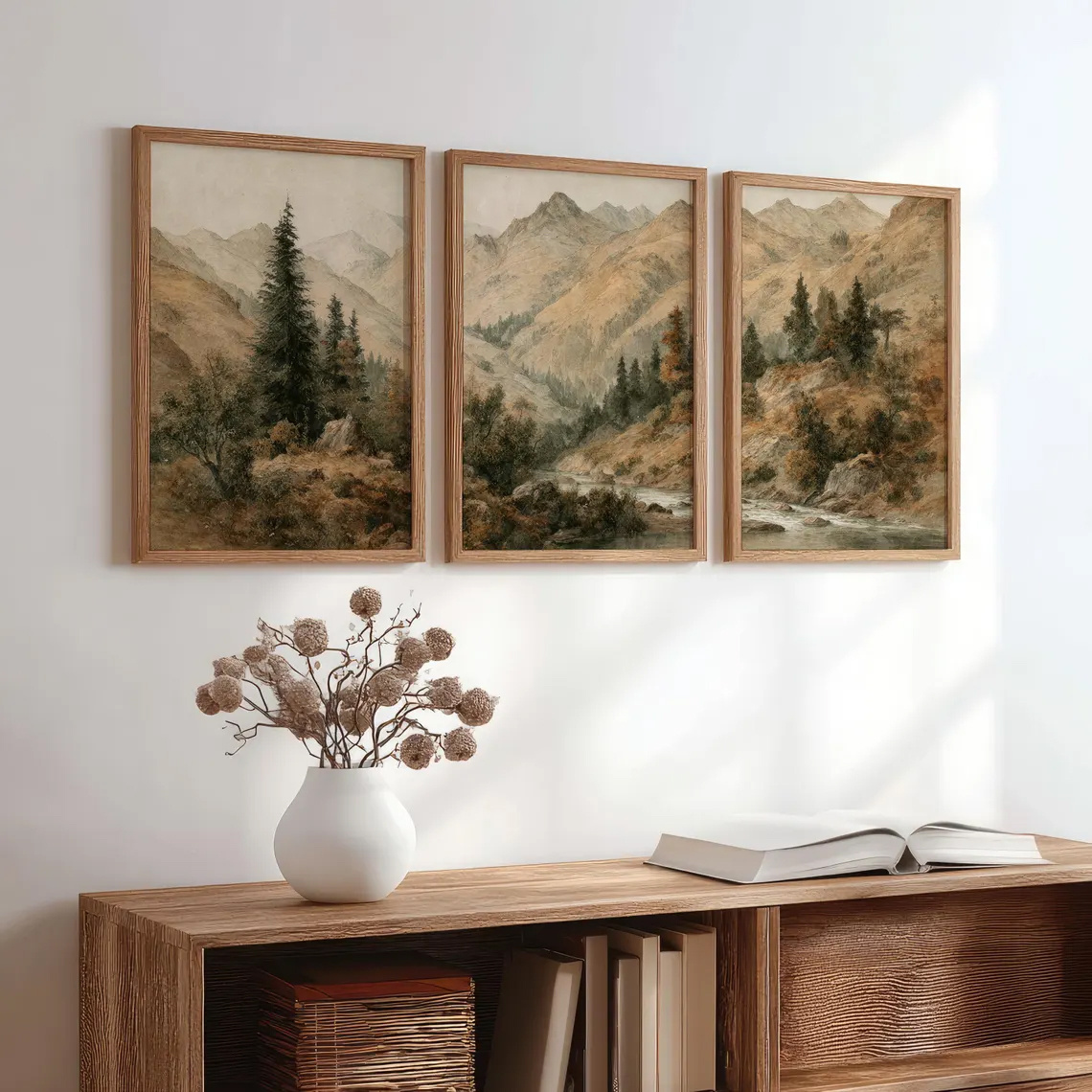 TEMU 2d Flat, 2d Flat, Set Of 3 Items:, Vintage Poster, Canvas Painting Of An Autumn Forest Scene, Retro Artwork Of A In Fall, Decor For Living Room,