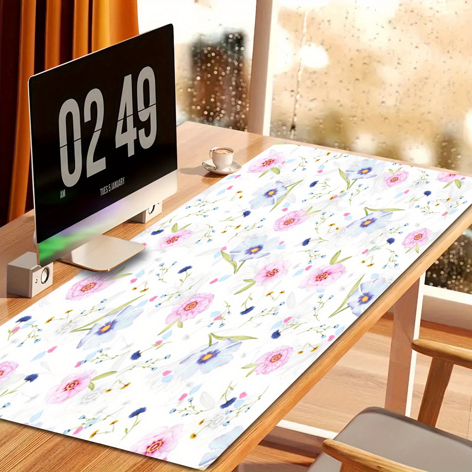 ICasso XXL Schreibtischunterlage Mit Blumenmuster – 90 X 40 Cm, Rutschfest, Mit Genähten Kanten, Wasserabweisend, Für Tastatur & Maus