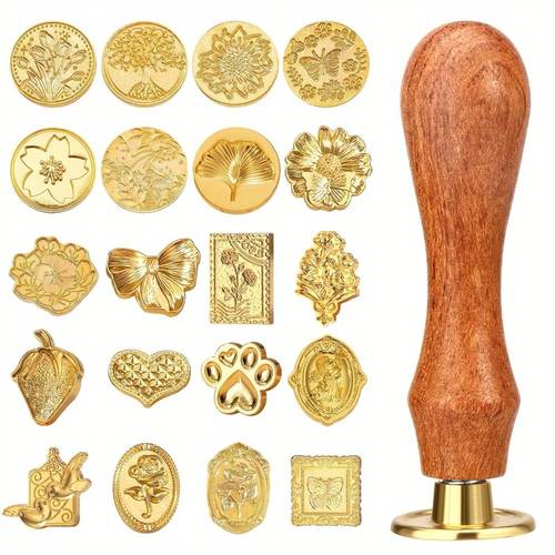 20pcs vintage seal stamp kit with wooden handle classic floral and heart designs for party invitations wedding envelopes gift wrapping and letters party invitation supplies elegant wax seals durable stamp material wax seal stamp