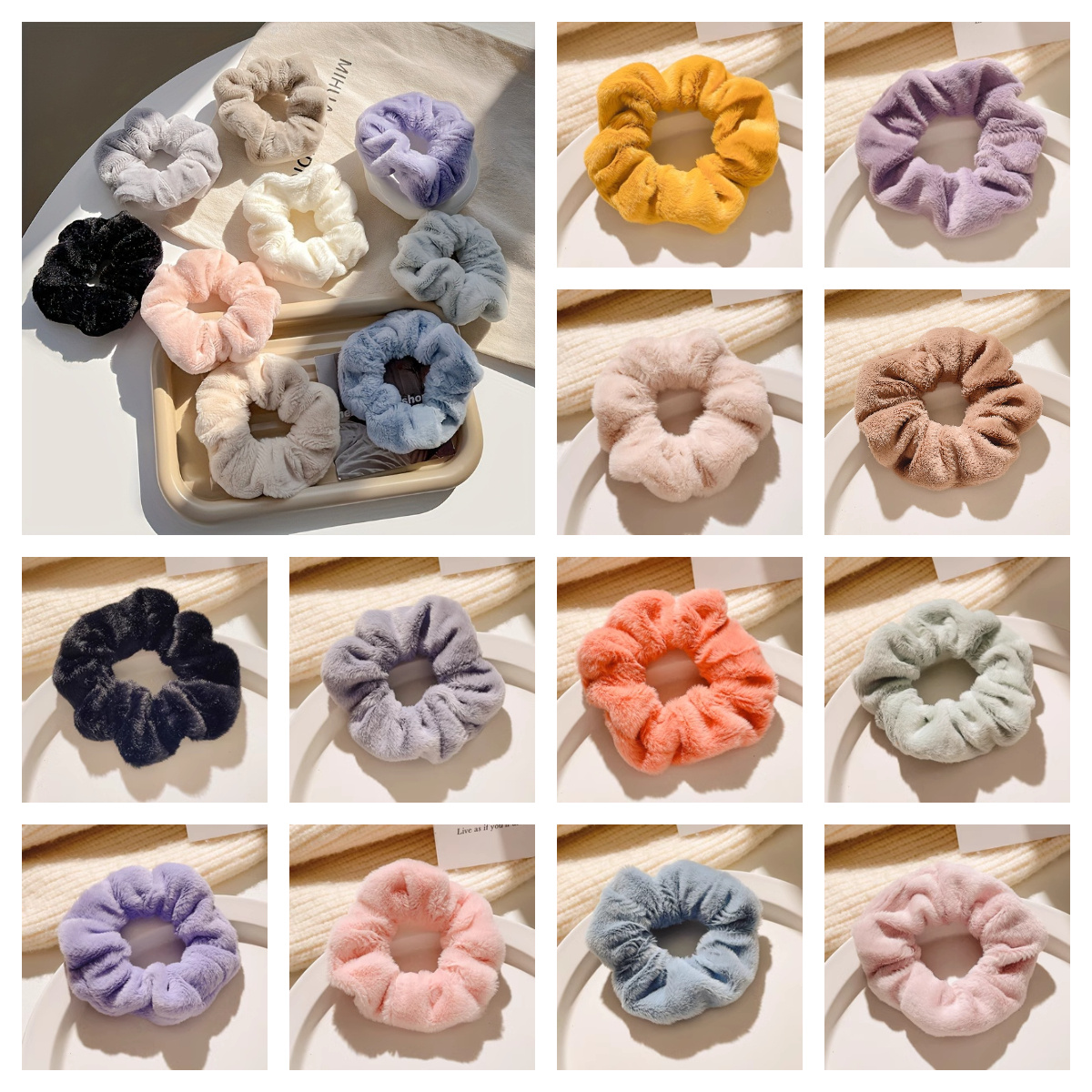 

12pcs Plush Scrunchie Set - Soft, Ties For Women & Girls | Elegant & Cute Ponytail Holders | Cozy Autumn/winter Style