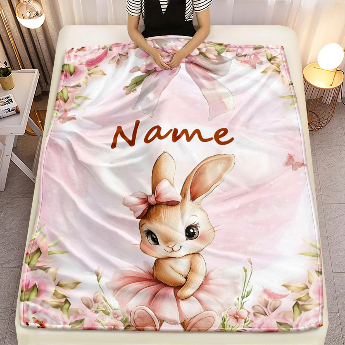 TEMU 1pc Custom Name Printed Portable Blanket | Lightweight Blanket For Sofa, Travel, Camping, Bed, Living Room, Office - , Soft Warm Polyester