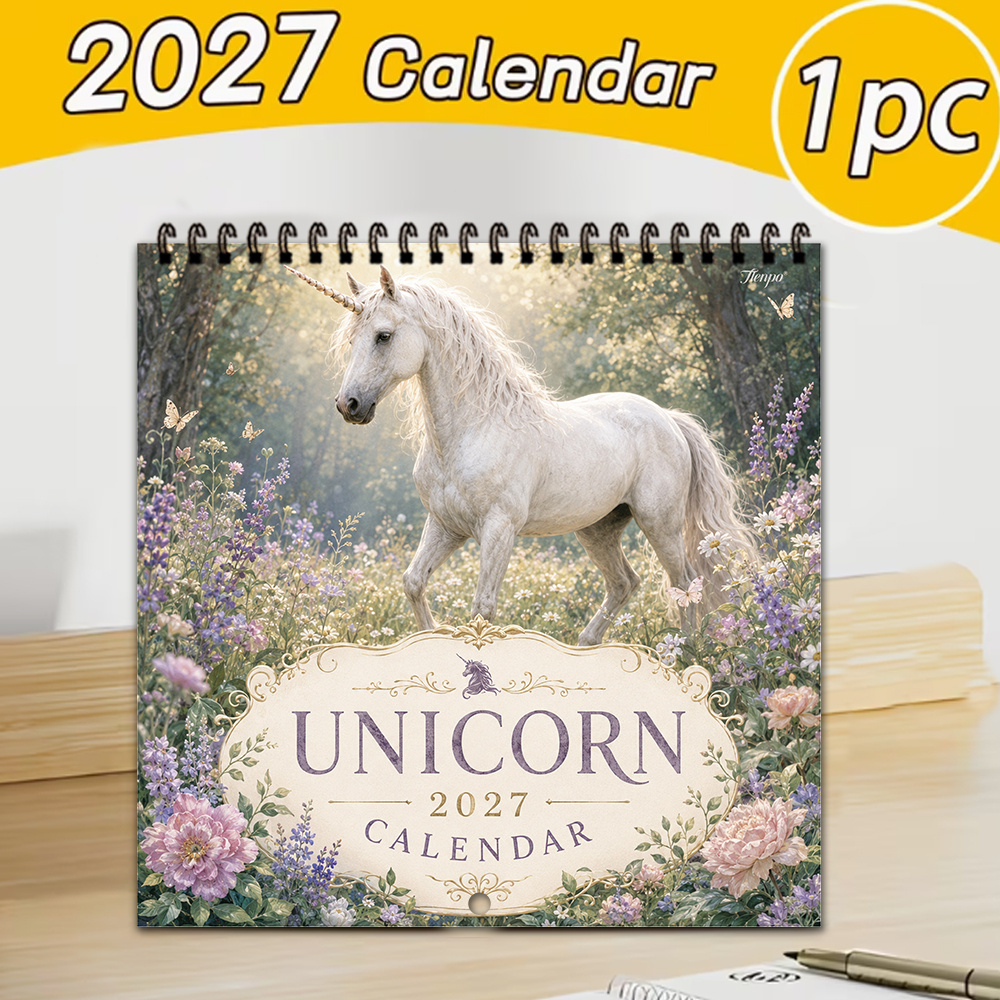 TEMU 1pc, , Unicorn Spiral Wall Calendar. Forest Unicorn Hanging Calendar. Wall Decoration Calendar, Indoor Decor, Room Decor, Women' Desk Accessory,