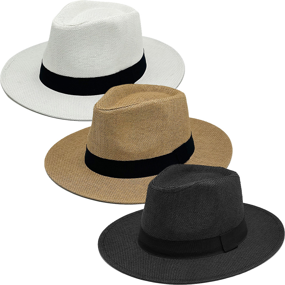 Image of 3pcs Set Wide Brim Jazz Hat, British Style Top Hat, European And For Men And Women, Couples' Outdoor Casual Sun Hat, Straw Hat