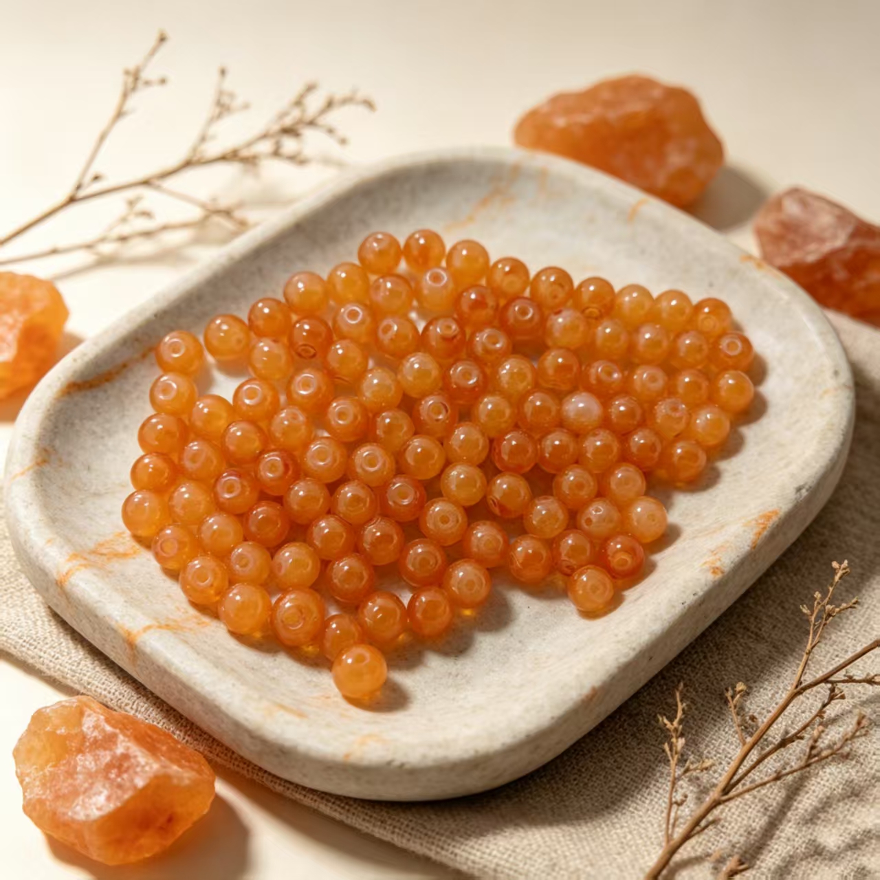 30pcs Caramel-Coloured Round Loose Beads for DIY