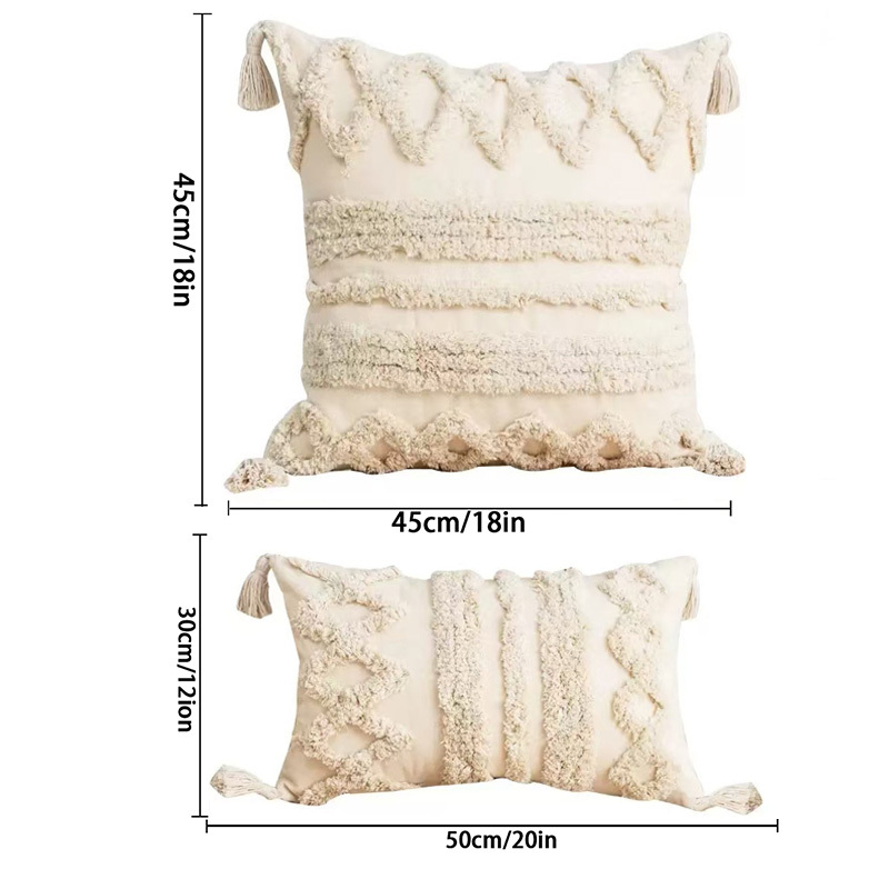 Bohemian Style Tufted Tassel Pillow Covers, Nordic Ins Style Cream-Colored Sofa Cushion Covers, Suitable for Guesthouses, Living Rooms, Bedrooms, And Window Seats, Featuring Wabi-Sabi Style Lumbar Pillow Covers