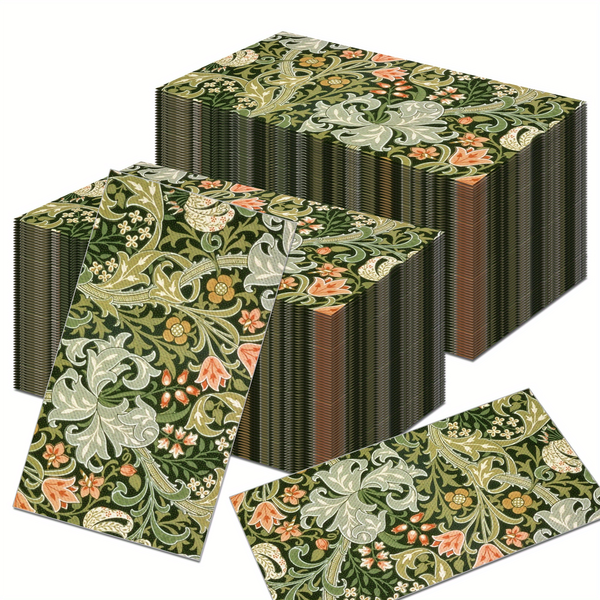 TEMU Set Of 20 Vintage Floral Vine Patterned Long Paper Napkins For Parties, Festivals, And Birthday Celebrations, Disposable Decorative Napkins.