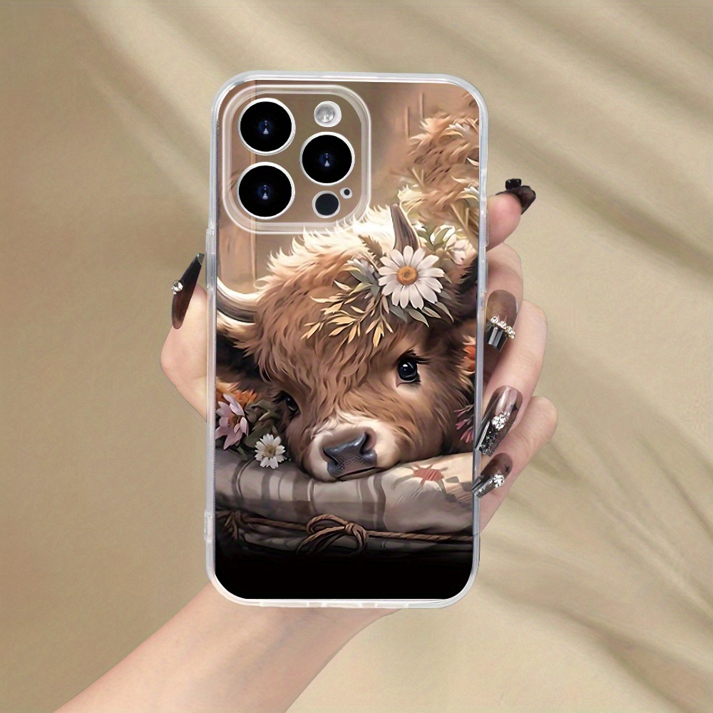 

Beautiful Cow & Floral Decoration Exquisite Print Mobile Phone Case, Mobile Phone Case Suitable For /15/14/13/12/11/x/xr/xs/8/7/se Pro Full Coverage Transparent Color Protection Mobile Phone Case