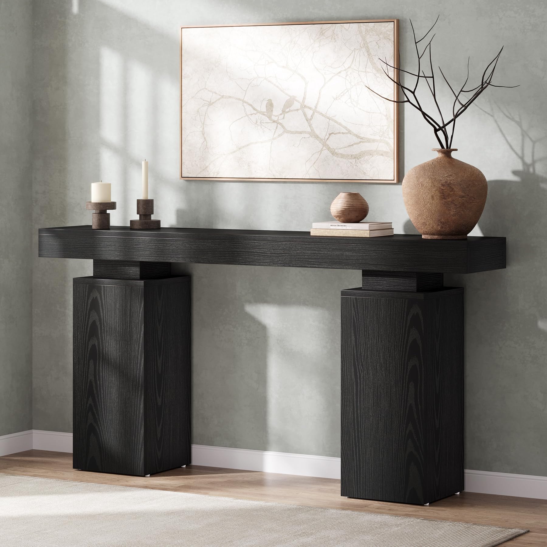 63-inch Long Console Table, Farmhouse Entryway Table Behind Couch, Wooden Foyer Stand Entry Station, Modern Hallway For Living Room Decor, Entrance, Black