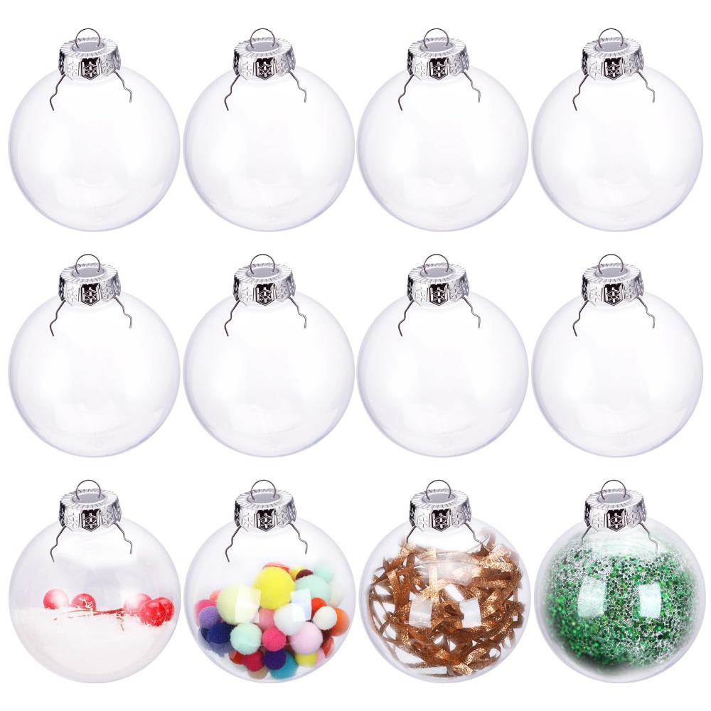 TEMU Lot de 12 boules décoratives remplies en plastique transparent de 3,15 pouces/80 mm pour Noël, les fêtes, , la décoration intérieure